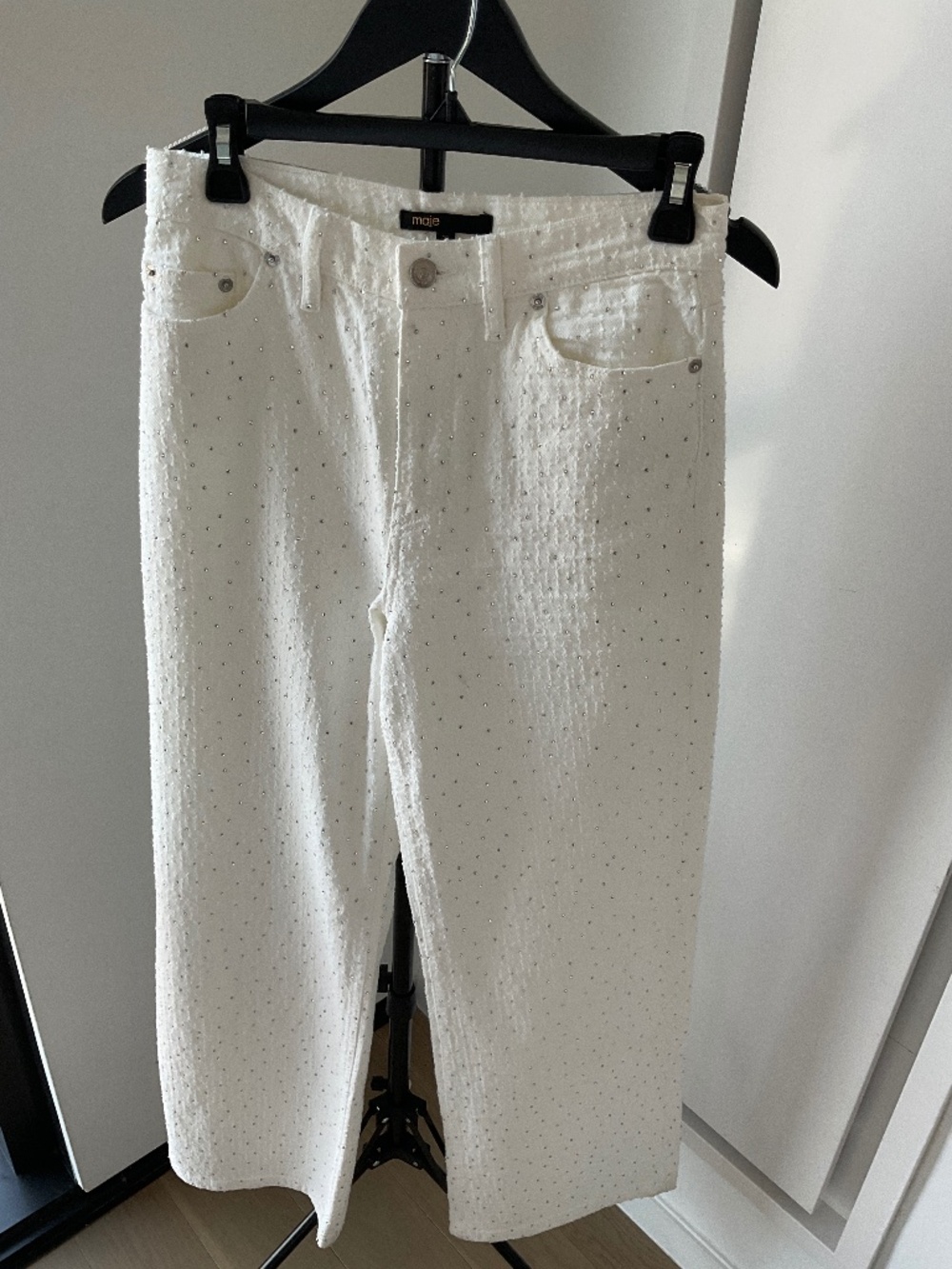 Maje wide leg rhinestone Jeans  White Size 36